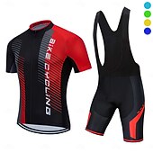 economico Set di abbigliamento da uomo-Per uomo Maglia da ciclismo con pantaloncini con bretelle Manica Corta Mountain Bike MTB Ciclismo su strada Estate Primavera Blu Giallo Rosso A righe Bicicletta Cuscinetto 3D Asciugatura Rapida Tasca