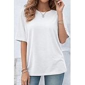  Women's Oversized T Shirt Tee 100% Cotton Solid Color Stylish Classic Casual Short Sleeve Crew Neck Round Neck Regular Tops Daily Going out Black White Navy Blue Dark Green Taupe Summer Spring