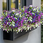 זול פרח מלאכותי-20 חבילות פרחים מלאכותיים לחוץ צמחים מלאכותיים ירק חיצוני דמוי עץ תאשור ללא דהייה שיחים מפלסטיק לעיצוב הבית גינת חווה (מעורב, 3 צבעים מג'נטה סגול לבן)