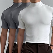 billiga grundläggande t-shirts-Herr T-shirt Turtleneck skjorta Kortärmad Hög krage Sommar Vår Slät Mode Ledigt Bekväm 3 st Flerpack Semester Gata Helgdag A R U Topp t-shirt för män