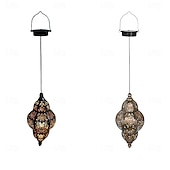 abordables Éclairages pour allées-Lanterne suspendue d'extérieur à projection solaire baroque en métal creux, étanche, avec éclairage LED pour jardin, cour, allée, pelouse, terrasse, fête, vacances, ambiance chaleureuse, violet