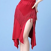 Недорогие Латинские юбки-женская красная юбка с бахромой и разрезом для латиноамериканских танцев