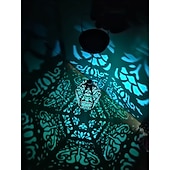 abordables Éclairages pour allées-Lanterne suspendue d'extérieur à projection solaire baroque en métal creux, étanche, avec éclairage LED pour jardin, cour, allée, pelouse, terrasse, fête, vacances, ambiance chaleureuse, violet