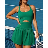 preiswerte Damenkleid-Damen Einfarbig Tenniskleid Sportkleid Einteiliger Strampler Ärmellos Loch Feuchtigkeitsableitend Atmungsaktiv Tennis Golfspiel Pickleball Rundausschnitt Trainingsanzug Schwarz Weiß Rot