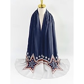  Women's Patriotic Polyester Chiffon Scarf, Lightweight Breathable Star Print Fashion Wrap for America 250th Celebration, Independence Day, Daily Casual Wear and Vacation Travel