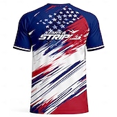  Men's Soccer Jersey Independence Day Geometric USA American Flag Running Top Athletic T-shirt Summer Color Block Short Sleeve Athleisure Spandex UPF 50 Quick Dry Moisture Wicking Breathable