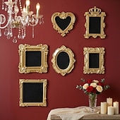 cheap Sculptures-6PCS Vintage Gold Resin Embossed Frame Set – DIY Wall Decor, Photo Frame Accents for Home, Party, Birthday, Wedding, Holiday, Photography Props, Miniature House Decoration
