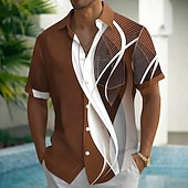 preiswerte Geometrische Muster-Herren Farbverlauf Wellen Abstrakte Kunst Hemd Sommerhemd Knopfhemd Kurzarm Business-Casual Outdoor Urlaub Alltagskleidung Sommer Frühling Umlegekragen 3D-Druck Hemden mit Kragen Eine Tasche vorne