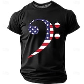  T-shirt voor heren ter ere van het 250-jarig jubileum van Amerika, met bassleutel, Amerikaanse vlag, patriottische afbeelding van de sterren en strepen, normale pasvorm, cadeau voor muzikant/bassist,