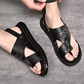 abordables Sandalias de Vacaciones-Sandalias de hombre de piel sintética marrón: calzado informal de verano, correa ajustable, ideales para viajes al aire libre y para el día a día.
