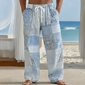 economico Pantaloni casual stampati da uomo-Per uomo Blocco di colori Patchwork Floreale intricato Pantaloni Pantaloni casual Pantaloni Larghi Misura del girovita medio Boho Casa All'aperto Vacanza Coulisse elastica in vita Pantaloni tipo lino