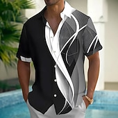 preiswerte Geometrische Muster-Herren Farbverlauf Wellen Abstrakte Kunst Hemd Sommerhemd Knopfhemd Kurzarm Business-Casual Outdoor Urlaub Alltagskleidung Sommer Frühling Umlegekragen 3D-Druck Hemden mit Kragen Eine Tasche vorne