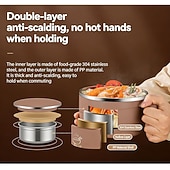billige Kjøkkenoppbevaring-304 rustfritt stål nudelskål med lokk og håndtak, 1200 ml ramenskål med stor kapasitet, dobbeltvegget skåldingssikker suppeskål, bærbar matbeholder for studenthjem, kontor, hjemmebruk