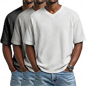 economico T-shirt in maglia waffle-3 pezzi t-shirt da uomo waffle maglietta a maniche corte scollo a V estate tinta unita testurizzata alla moda designer casual multipack maniche raglan casual quotidiano esterno blu bianco maglietta