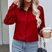 cheap Blouses &amp; Shirts-Women's Shirt Blouse Chiffon Tops Patchwork Buttons Plain Elegant Vacation Vintage Long Sleeve Shirt Collar Regular Tops Daily Holiday Going out Black White Yellow Wine Sky Blue Summer Spring