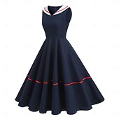 baratos Conjuntos-Set 1950s Retro Vintage Tea Length Knee Length Dress Petticoat Rockabilly with Accessories Sleeveless Solid Color Fit &amp; Flare Fancy Dress Women's Carnival Masquerade Revival Tea Party Adults' Dress