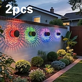 Недорогие Уличные светильники-2 шт. уличных солнечных настенных светильников с проекцией мандалы из полого металла, водонепроницаемость IP44, для украшения забора, лестницы, газона и дорожек, сада, двора, ландшафтного освещения