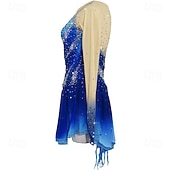 voordelige Schaatsjurken-Kunstschaatsjurk Dames Voor meisjes Schaatsen Jurken Outfits Blauw + Blauw Licht Lapwerk Asymetrische zoom Spandex Netstof Hoge Elasticiteit Wedstrijd Kunstschaatskleding Kristal / Bergkristal Lange