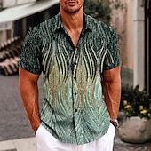 abordables Diseño Geométrico-Hombre de impresión en 3D Diseño Geométrico Camisa Abotonar la camisa Manga Corta Moda Ropa de calle Design Diario Exterior Verano Primavera Cuello Vuelto Estampado Plata Rosa Morado Dorado Verde