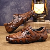 tanie Buty casual slip-on-Brązowe, męskie, codzienne buty z wytłoczonym wzorem imitującym skórę krokodyla, zapinane na klamrę, wygodne mokasyny, modne, wsuwane obuwie do noszenia na co dzień, do noszenia w sytuacjach biznesowych, na podróże, do biura, na imprezy i do eleganckich s