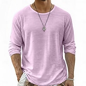 cheap Cotton Linen T-shirts-Men's Tee Top Linen T-Shirt Long Sleeve Round Neck Summer Spring All Seasons Solid Color Plain Daily Casual Street Style Plain Casual Outdoor Street White Top Tee for Men