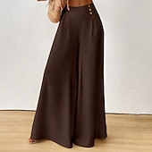 cheap Wide Leg &amp; High Waisted-Women's Trousers Summer Pants Beach Pants Casual Pants Vacation Fashion Casual Daily Full Length High Waist Solid Color Plain Pocket Wide Leg Comfort Lightweight Soft Inelastic Streetwear Beach