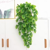 abordables Plantas y Vegetación Artificial-Paquete de 4 enredaderas colgantes artificiales, hojas de monstera falsas, hiedra, hojas de jungla, plantas de palma tropical, ratán para plantas de interior, hogar, cocina, jardín, pared exterior,