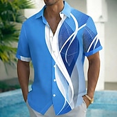 preiswerte Geometrische Muster-Herren Farbverlauf Wellen Abstrakte Kunst Hemd Sommerhemd Knopfhemd Kurzarm Business-Casual Outdoor Urlaub Alltagskleidung Sommer Frühling Umlegekragen 3D-Druck Hemden mit Kragen Eine Tasche vorne