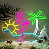 levne Dekorativní světla-plameňák, koktejl, palma &amp;Nástěnná svítidla s neonovým nápisem s vlnami, napájení přes USB, stmívatelné LED světlo s barevnými možnostmi pro interiér, ložnici, obývací pokoj, hernu, bar, párty,