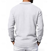 cheap Men's Classic Polo-Men's Linen Shirt Polo Shirts Casual Street Lapel Long Sleeve Basic Modern Plain Buttons Spring Fall Regular Fit Black White Navy Blue Khaki Dark Grey Army Green Linen Shirt