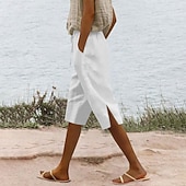 Χαμηλού Κόστους Βασικά Ψεύτικα Κάτω-Γυναικεία Κάπρι παντελόνια Βαμβακερό λινό παντελόνι κινέζικα Καλοκαιρινό σορτς Διακοπές Κομψό στυλ street Καθημερινό Μήκος γόνατος Μεσαία Μέση Σκέτο Κορδόνι Τσέπη Άνετα Άνεση Ελαστικό