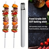 お買い得  バーベキューとアウトドア料理-ステンレス製バーベキュー串51点セット（筒状の収納ラック付き）、再利用可能なグリル串、平型キャンプ用バーベキューフォーク、アウトドア調理器具、ピクニック用調理器具、バーベキューアクセサリー