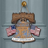 abordables 250e Anniversaire des États-Unis-Panneau en bois commémoratif du 250e anniversaire des États-Unis, décoration de porte patriotique pour la fête de l'indépendance, plaque murale style ferme avec drapeau américain, décoration de porche