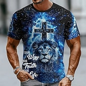  Męska Biblia Lew Krzyż Chrześcijański T-shirt Krótki rękaw Koszulka 3D Wydruk Okrągły dekolt Koszulka Religijna Casual Codzienna Impreza Niebieski Czerwony Zielony Lato Wiosna Odzież