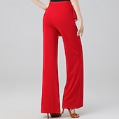 tanie Spodnie-Damskie spodnie do tańca latynoskiego z szerokimi nogawkami i wierzchnią warstwą z szyfonu