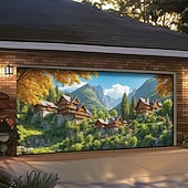 preiswerte Garage- und Türbanner-Zauberwald, Magie, leuchtend grüne Bäume, Sonnenlicht, Nebel, Teich, Naturlandschaft, Garagentorbanner, Wandbild, Garten, Hausfassade, Partykulisse