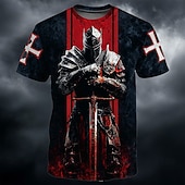 economico Magliette di fede-Maglietta Crociati Cavalieri Templari Medievale Crociato Guerriero Corazzato Croce Rossa Spada Gotico Fantastico T-Shirt Stampa tutto sopra a maniche corte Collo rotondo Casual RPG Cosplay Maglietta