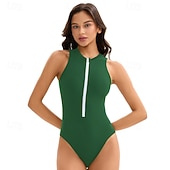  בגדי ריקוד נשים מגן מפריחה בגד ים אחיד רוכסן קדמי ספנדקס הגנה מפני השמש UV UPF50+ ייבוש מהיר ללא שרוולים חליפת גוף בגד ים גלישה חוף ספורט מים קיץ