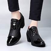 economico Scarpe Oxford-scarpe da uomo in similpelle con tacco alto rosse – finitura lucida classica, punta affilata, tacco medio robusto, scelta elegante per ufficio, feste, matrimoni ed eventi serali