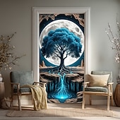 baratos Banners de Garagem e Porta-Árvore da vida, lua cheia gigante, raízes brilhantes, paisagem noturna mística, banner de porta, tapeçaria de parede, decoração para casa, decoração de porta de entrada, decoração de hall de entrada,