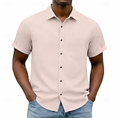 cheap Men's Smart Casual Shirts-Men's Shirt Casual Shirt Button Up Shirt Blue Black White Burgundy Navy Blue Short Sleeve Plain Shirt Collar Casual Daily Front Pocket Clothing Apparel Elegant Fashion Casual