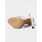 abordables Sandales à talons-Sandales à talons hauts blanches à strass pour femme, élégantes chaussures à talons aiguilles pour cocktail ou bal de promo &amp;événements en soirée