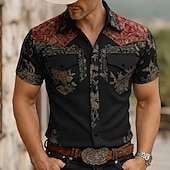 economico camicie western da uomo-Per uomo Etnico Floreale intricato Fiori Camicia Western Camicia con Bottoni Camicia da cowboy Manica Lunga Western Vintage Retrò Casuale All'aperto Primavera Autunno Collo ripiegato camicie con