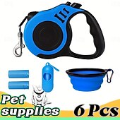 お買い得  犬用首輪＆ハーネス＆リード-6点セットのペット用トラベルセット、伸縮式犬用リード、自動伸縮トラクター犬用ロープ、ペット用ロープ、滑り止めハンドル付きで便利、小型犬から中型犬に適しています