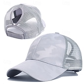 baratos Bonés, Chapéus e Visores-Baseball Cap Running Cap Sun Hat Women's Cap Running Cap Patchwork Camo / Camouflage Sun Protection Windproof Heat Dissipation for Tennis Baseball Running Summer Spring Black White Pink