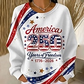 billige Uavhengighetsdag Topp-Dame Pullover Gensere Grafisk Mote Klassisk Moderne Langermet Rund hals Vanlige topper Gate Hverdag Hvit Rød og Hvit Vår Høst