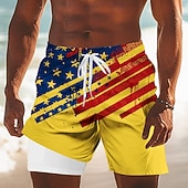  Herr 4 juli USA:s 250-årsjubileum USA: s flagga Fodrade shorts 2 i 1 simshorts Badshorts Medium Midja Patriotisk Helgdag Sidfickor Med kompressionsfoder Elastisk dragsko i midjan Designer Kläder