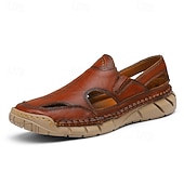 voordelige Casual sandalen-Casual loafers voor heren van imitatieleer – ademende instapschoenen voor de zomer met een open design, een lichtgewicht flexibele zool, ideaal voor dagelijks gebruik, reizen en buitenactiviteiten.
