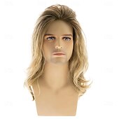 ieftine Peruci Bărbați-peruci lungi blonde pentru bărbați, perucă sintetică ondulată stratificată, pentru cosplay, petrecere