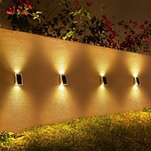 olcso Kültéri falilámpák-2 db kültéri napelemes fali lámpa, IP65 vízálló, 4 LED gyöngy, dekoratív LED lámpák kertbe, udvarra, kerítésre, lépcsőre, lépcsőfokokra, teraszra, gyepre, ösvényvilágításra